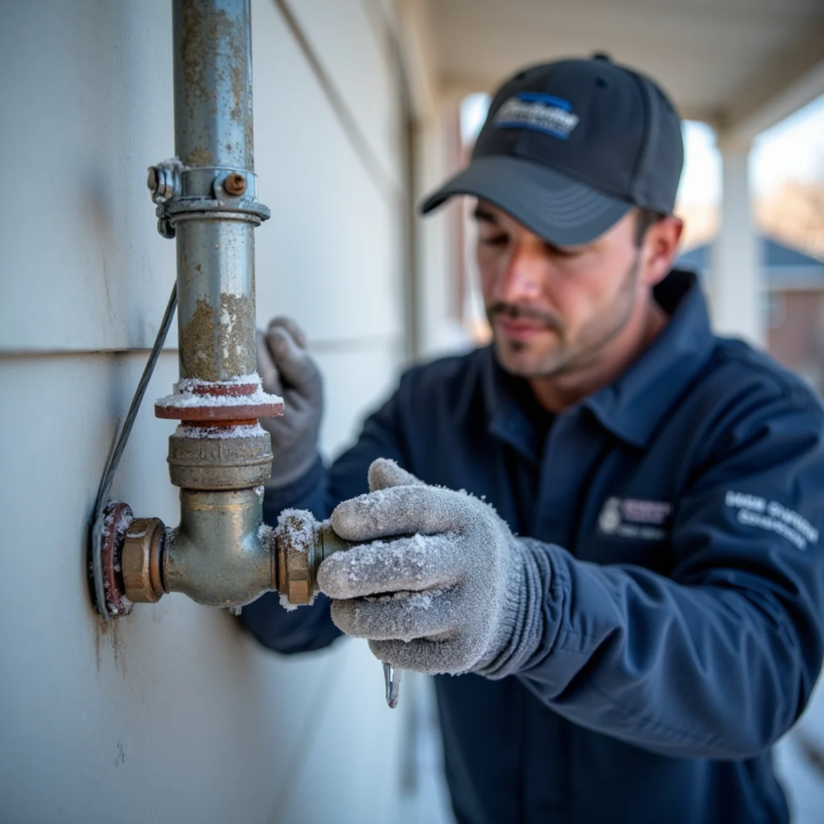 Frozen exterior water pipe on a Littleton, CO home during a Front Range freeze