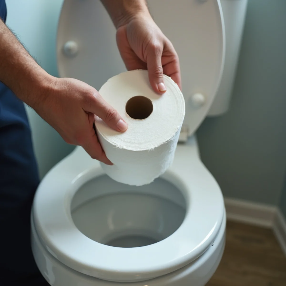 Only toilet paper and waste going into a toilet in a Littleton, CO bathroom