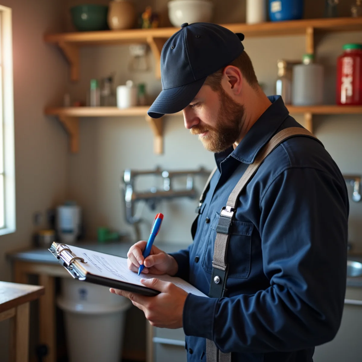 Plumber reviewing work in a Littleton, CO home